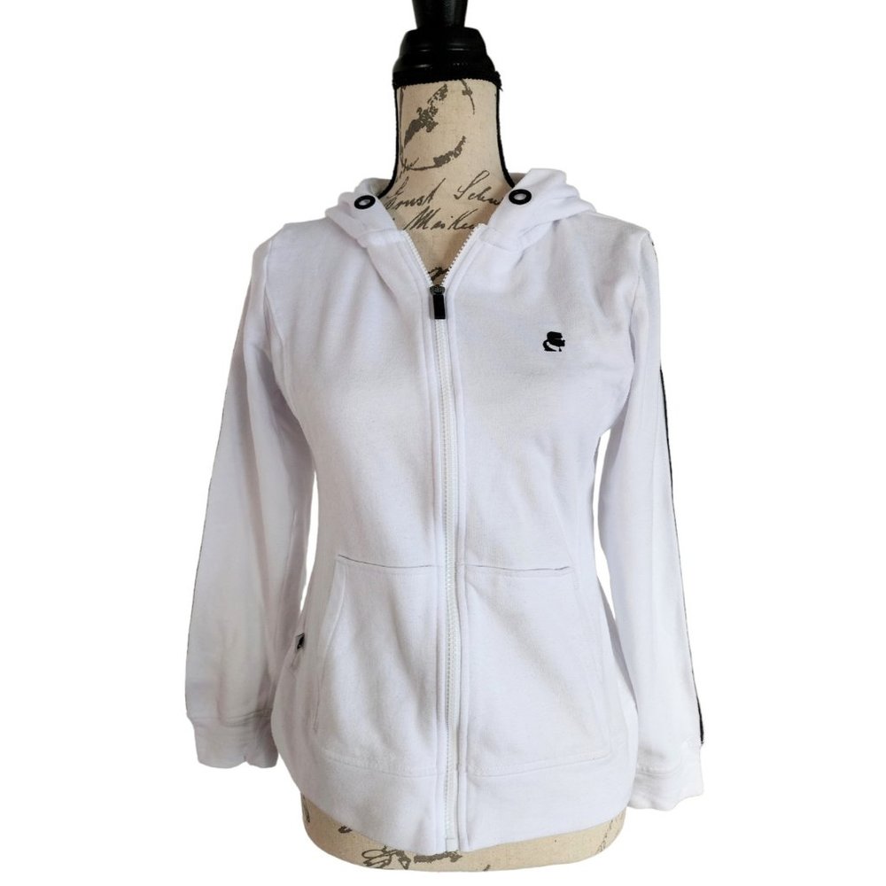 KARL LAGERFELD PARIS Women's White Full Zip Hoodie Size Small